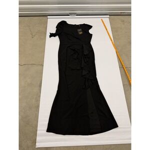 Woosea Black Ruffle Mermaid Evening Gown Asymmetrical Slit Formal Dress size‎ XL